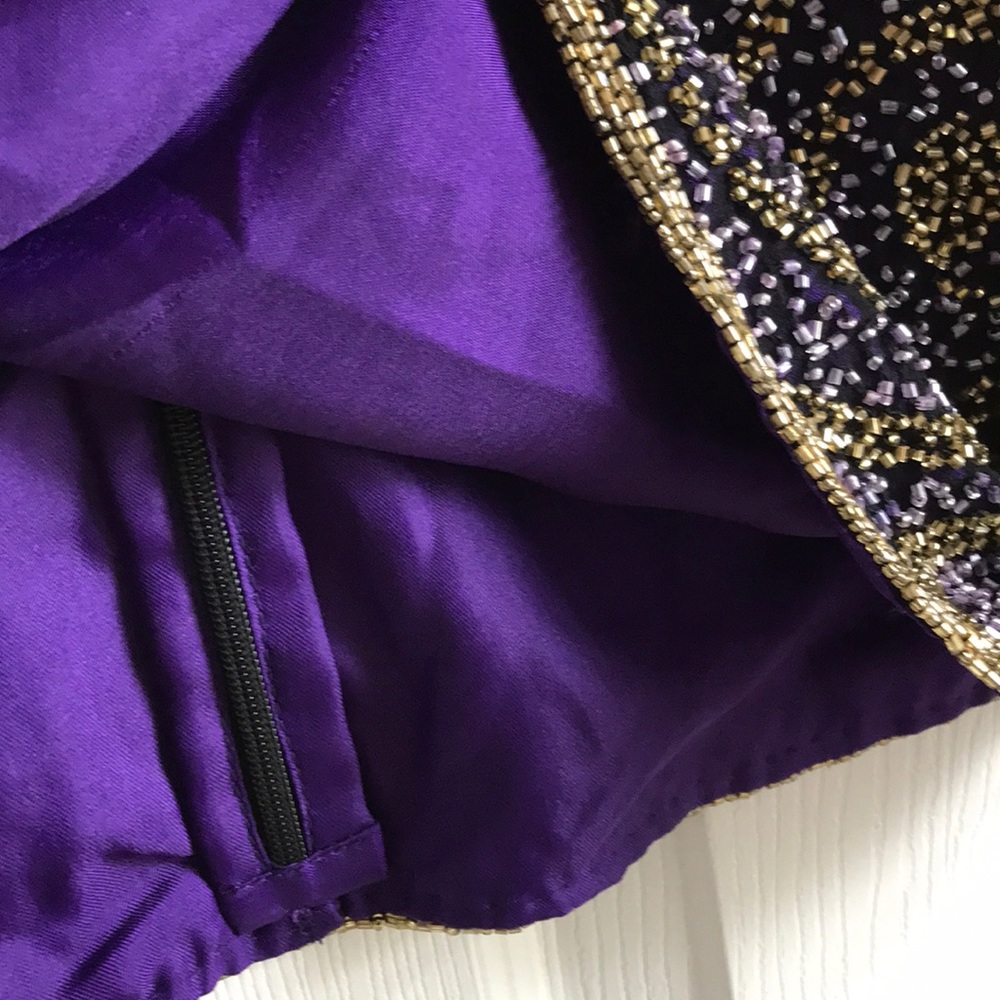 SCALA Silk beaded Top / purple‎ & gold / SZ S - Picture 5 of 8